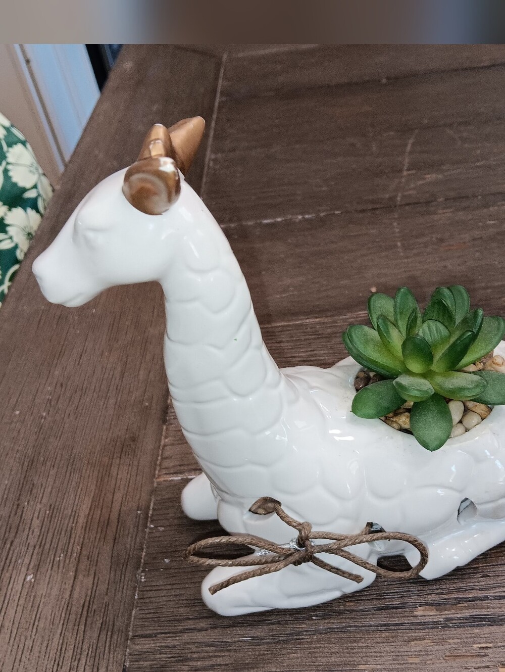 Unk White Ceramic Giraffe Planter with Gold Accent